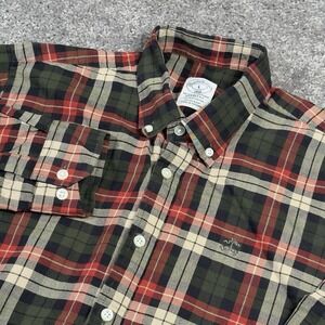 Brooks Brothers Men Large Shirt Plaid Long Sleeve Button Non Iron Stretch Regent